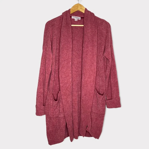 Barefoot Dreams Cozy Chic Lite Rust Knit Long Cardigan Pockets Size Small - Picture 2 of 9